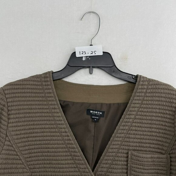 Worth Cardigan Jacket Women Sz 12 Taupe Button-Up Ribbed V-Neck Stretch Pockets - Picture 13 of 13
